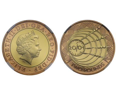 Elizabeth II (1952-), Marconi commemorative gold Proof Two-Pounds, 2001, struck in 22 carats red gold, the centre gold spraye