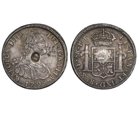 George III (1760-1820), oval countermark upon Spanish Eight Reales of King Charles IIII (1788-1808), 1795 PP, struck in Posto