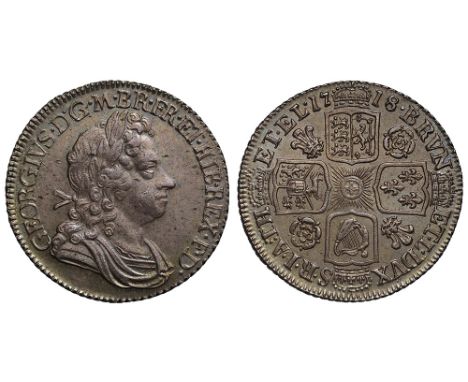 George I (1714-27), silver Shilling, 1718, roses and plumes reverse, first laureate and draped bust right, Latin legend and t