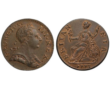 George III (1760-1820), copper Halfpenny, 1773, laureate and cuirassed bust right, Latin legend and toothed border surroundin