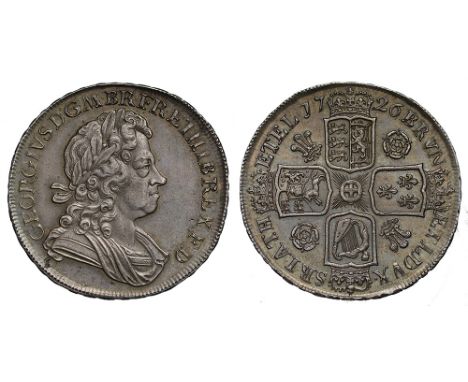 George I (1714-27), silver Crown, 1726, laureate and draped bust right, Latin legend and toothed border surrounding, GEORGIVS