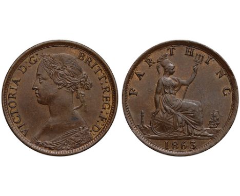 Victoria (1837-1901), bronze Farthing, 1863, "bun" type laureate and draped bust left, five berries in wreath, Latin legend a