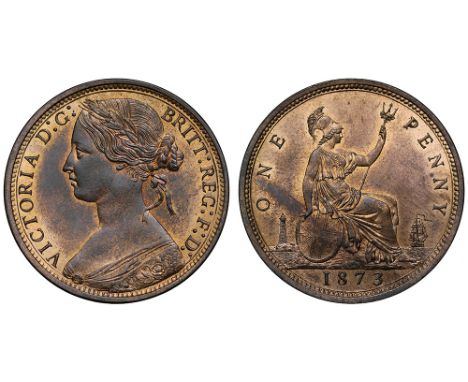 Victoria (1837-1901), bronze Penny, 1873, laureate "bun style" bust left, legend and toothed border surrounding, VICTORIA D: 