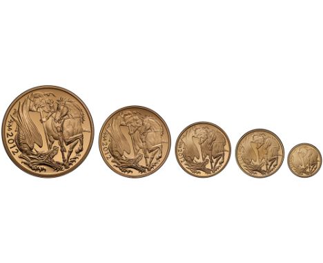 Elizabeth II (1952-), gold five coin Proof Set, 2012, Five Pounds, Two Pounds, Sovereign, Half-Sovereign, Quarter-Sovereign, 