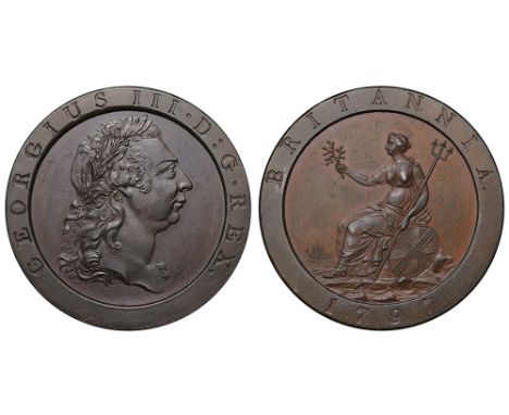 George III (1760-1820), copper Pattern Penny, 1797, long haired laureate and draped bust right, K.: raised on truncation for 