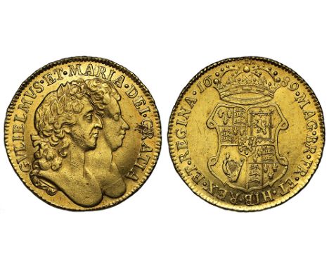 William and Mary (1688-94), gold Guinea, 1689, conjoined busts right, legend surrounding, GVLIELMVS. ET. MARIA. DEI. GRATIA, 