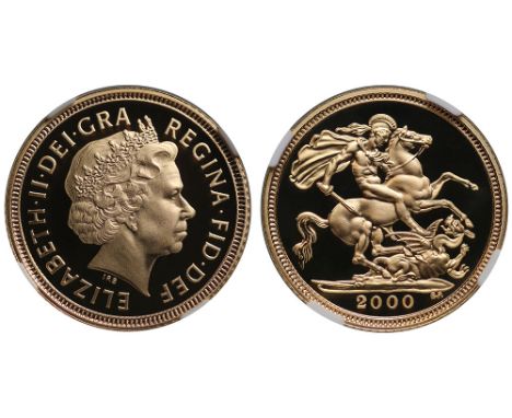 Elizabeth II (1952-), gold Proof Half-Sovereign, 2000, crowned head right, IRB initials below for designer Ian Rank-Broadley,