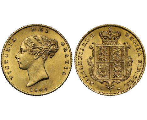 Victoria (1837-1901), gold Half Sovereign, 1842, first young head left, type A1, date below, VICTORIA DEI GRATIA, toothed bor