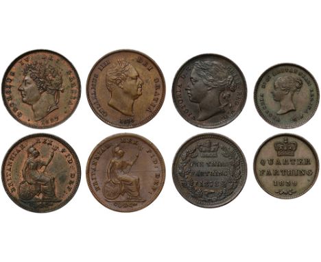 George IV (1820-30), copper Third-Farthing, 1827, laureate head left, date below, Latin legend and toothed border surrounding