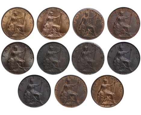 Victoria (1837-1901), bronze Farthings (11), 1895 (2), 1896, 1897 bright finish, 1897 dark finish, 1898, 1899, 1900, 1901 dar