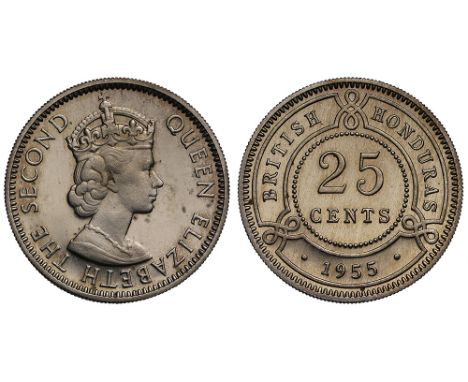 British Honduras, Elizabeth II (1952 – present), cupro-nickel Proof 20-Cents, 1955, Royal Mint (KM 29). Proof, formerly part 