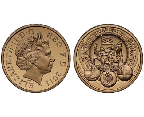 Elizabeth II (1952-), gold Proof One Pound Coin, 2011, Cardiff reverse designed by Stuart Devlin, fourth crowned head right, 