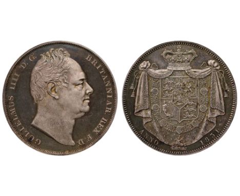 William IV (1830-37), silver Proof Crown, 1831, bare head right, W.W. incuse on truncation for engraver William Wyon, legend 