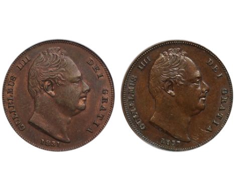 William IV (1830-37), copper Farthings (2), 1831, first reverse with raised line on saltire cross of shield, 1837, second rev