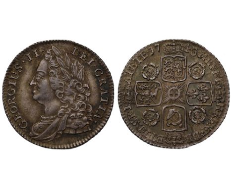 George II (1727-60), silver Sixpence, 1743, roses reverse, older laureate and draped bust left, legend with U in King’s name 