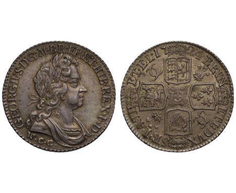 George I (1714-27), silver Shilling, 1724, Welsh Copper Company issue, W.C.C. below second laureate and draped bust right, La