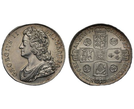 George II (1727-60), silver Crown, 1739, roses reverse, younger laureate and draped bust left, Latin legend and toothed borde