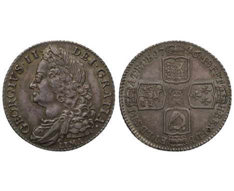 George II (1727-60), silver Shilling, 1746, date with 6 struck over 5, LIMA below older laureate and draped bust left, legend