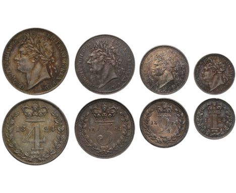 George IV (1820-30), silver Maundy Set, 1824, Fourpence, Threepence, Twopence, Penny, laureate head left, Latin legend and to