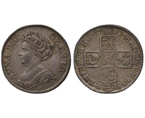 Anne (1702-14), silver Post-Union Shilling, 1711, fourth draped bust left, Latin legend and toothed border surrounding, ANNA.