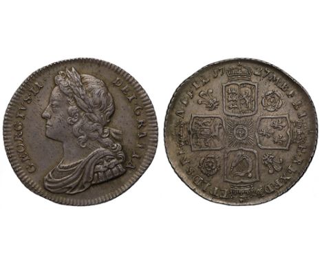 George II (1727-60), silver Shilling, 1727, roses and plumes reverse, young laureate and draped bust left, legend and toothed