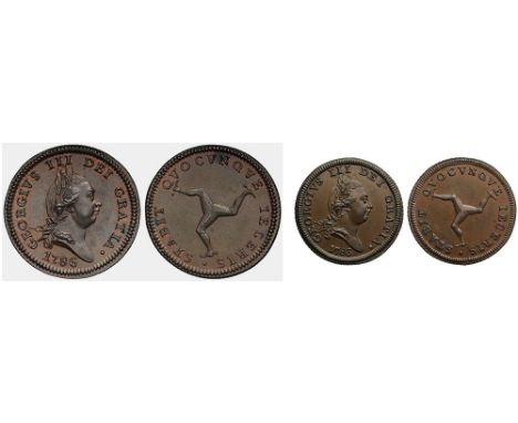 Isle of Man, George III (1760-1820), copper Penny and Halfpenny, 1786, laureate head right, date below, legend and toothed bo