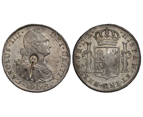 George III (1760-1820), oval countermark upon Spanish Eight Reales of King Charles IIII (1788-1808), 1794 DA, struck in Santi