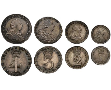 George III (1760-1820), silver Maundy Set, 1800, silver Fourpence, Threepence, Twopence and Penny, older laureate and draped 