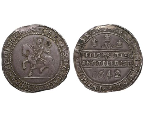 Charles I (1625-49), silver Crown, 1642, Oxford Mint, with Shrewsbury obverse die, armoured King on horseback left, crowned h