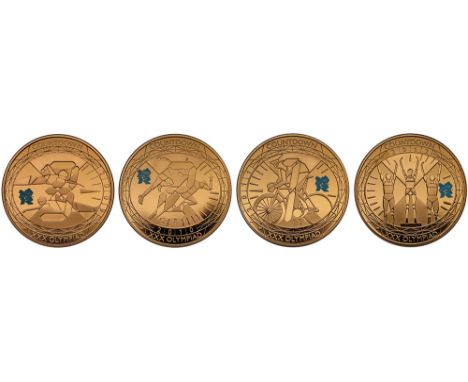 Elizabeth II (1952-), gold four coin Proof Set, Countdown to the London Olympics 2012, Gold Five Pounds (4), 2009, swimming r