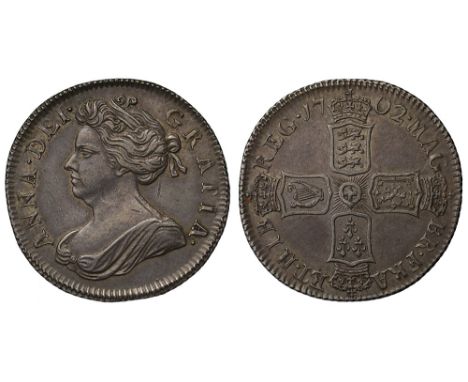 Anne (1702-14), silver Pre-Union Shilling, 1702, first draped bust left, Latin legend and toothed border surrounding, ANNA. D