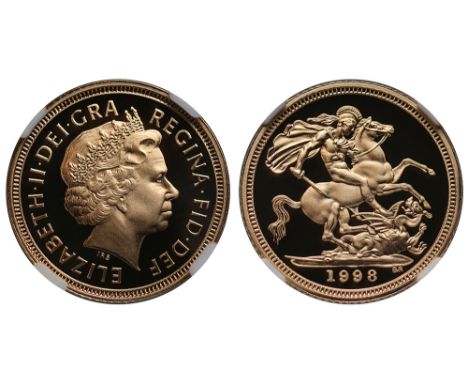 Elizabeth II (1952-), gold Proof Half-Sovereign, 1998, crowned head right, IRB initials below for designer Ian Rank-Broadley,