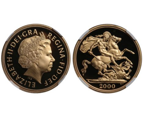 Elizabeth II (1952-), gold Proof Two-Pounds, 2000, crowned head right, IRB initials below for designer Ian Rank-Broadley, Lat