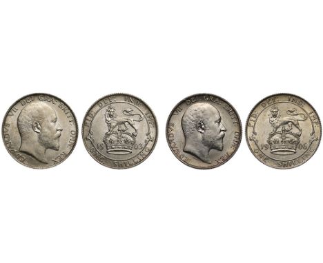 Edward VII (1901-10), silver Shillings (2), 1903, 1906, bare head right, rev. crowned lion standing left on crown, date eithe