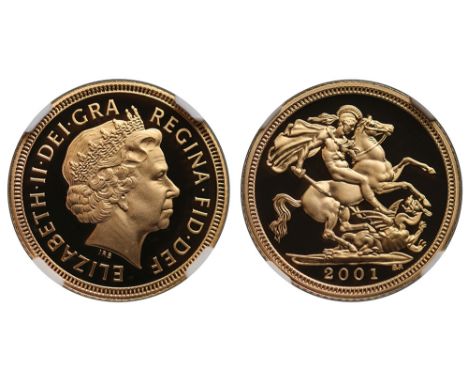 Elizabeth II (1952-), gold Proof Half-Sovereign, 2001, crowned head right, IRB initials below for designer Ian Rank-Broadley,
