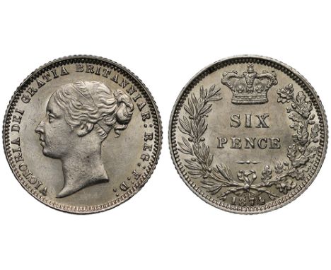 Victoria (1837-1901), silver Sixpence, 1874, die number 34, crosslet 4 in date, second young head left, plain truncation, leg
