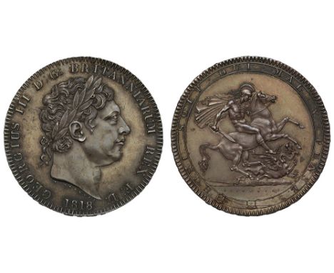 George III (1760-1820), silver Crown, 1818 LIX, laureate head right, PISTRUCCI below truncation, date below, Latin legend and