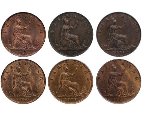 Victoria (1837-1901), bronze Farthings (6), 1876 H, Heaton Mint (3), first two with broken E in REG, second with larger talle