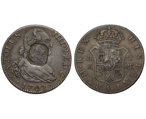 George III (1760-1820), octagonal countermark upon Spanish Four Reales of King Charles IIII (1788-1808), 1791 MF, struck in M