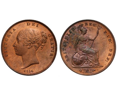 Victoria (1837-1901), copper Penny, 1856 plain trident, young head left, date below, rev. Britannia right with plain trident 