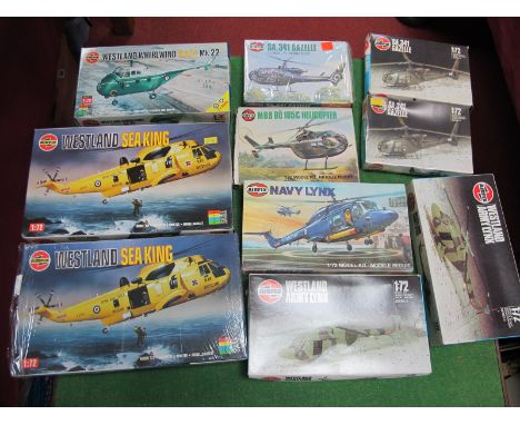 Ten 1:72nd Scale Plastic Model Helicopter Kits, by Airfix including Westland Sea King, Westland Army Lynx, some duplication k