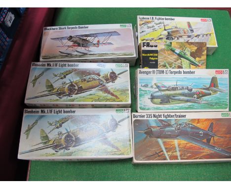 Seven 1:72nd Scale Plastic Model Military Aircraft Kits, by Frog, including Avenger II (TBN-1) Torpedo Bomber, Macchi MC202 F