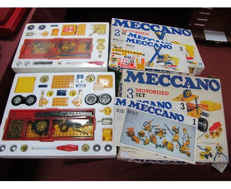Two 1978 Meccano Sets No 2 Motorised,  still sealed, boxed with paperwork, and No 3 motorised, signs of light use, boxed.