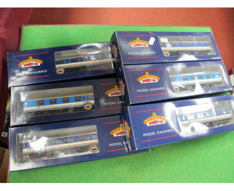 Six Bachmann "OO" MK1 and MK2 Eight Wheel Coaches, all 'Network Southeast', couplings changed, all boxed.