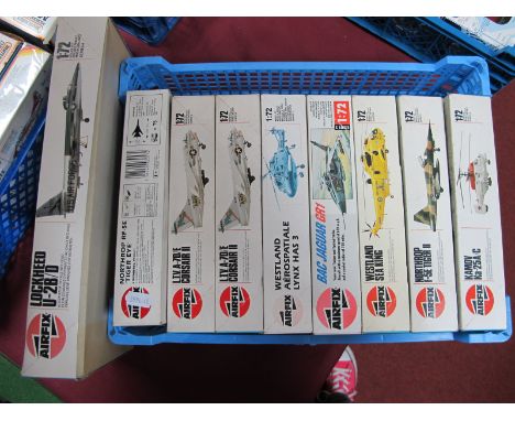 Nine 1:72nd Scale Plastic Model Military Aircraft and Helicopter Kits, by Airfix including Lockhead U-2B/D Westland Sea King,