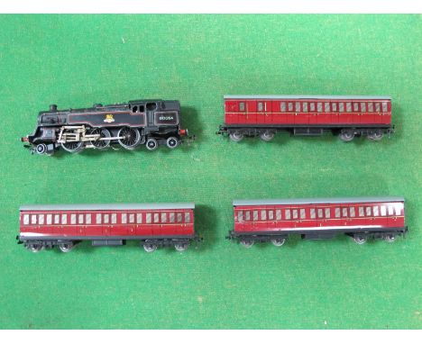A Hornby Dublo Three Rail Std Class 2-6-4 Tank Steam Locomotive, BR black R/No.80054 - unboxed. Good condition, plus three Ho