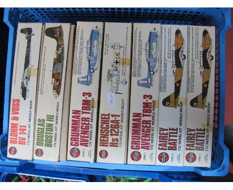 Seven 1:72nd Scale Plastic Model Military Aircraft Kits, by Airfix including Blohm and Voss BV141, Douglas Boston III, some d