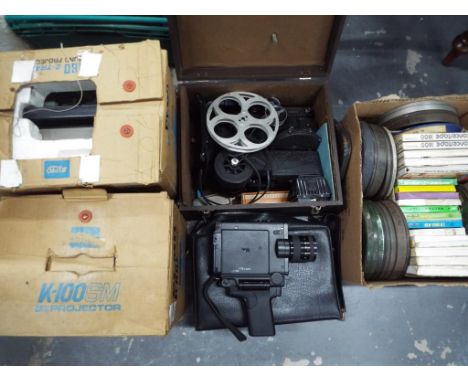 A lot to include an Elmo K-100 SM 8 mm projector in original box, an Elmo ST180 two track 8mm sound projector, a vintage path