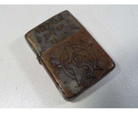 Vietnam / American war interest - a Zippo lighter inscribed Vietnam Phu Bai 66 - 67, verso you are the man that has made my w
