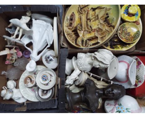 A mixed lot to include a quantity of Royal Commemorative ceramics, figurines, ceramic wall pockets, wall plaques, glassware a
